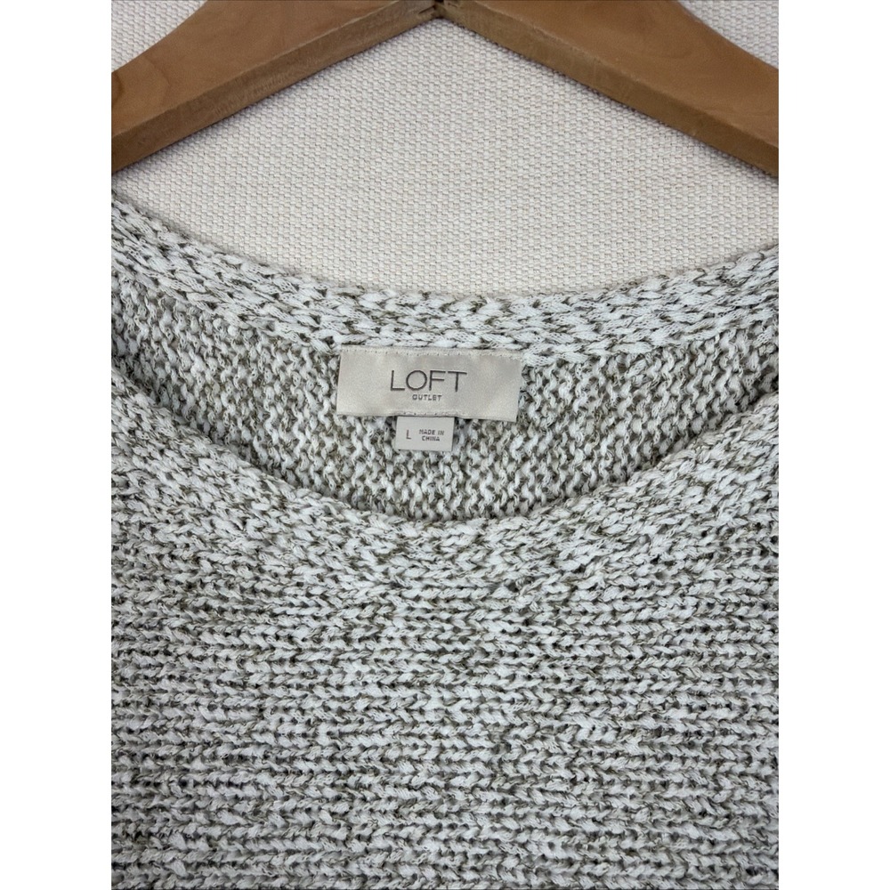 LOFT Outlet Knit Pullover Top Sweater Size L Gray Ivory 3/4 Career Cotton Blend - Picture 14 of 16